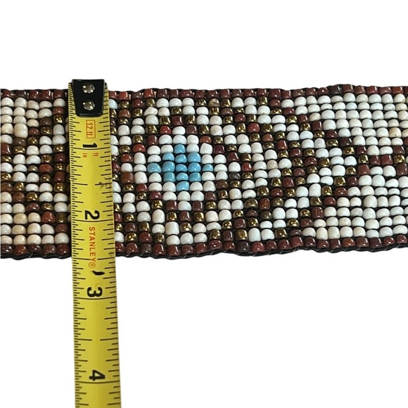 Boho Wide Beaded Stretch Belt Wood Buckle Western Festival